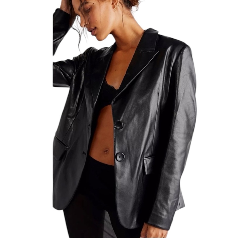 NWT - We The Free Black Faux Leather Oversized Blazer